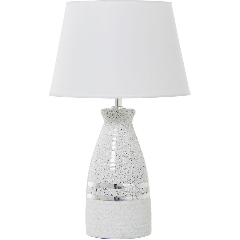 Lampe Céramique Argent/Blanc+52717,1Xe27,Max.60W °30X49 Cm, Base:°14,5X35,5 Cm