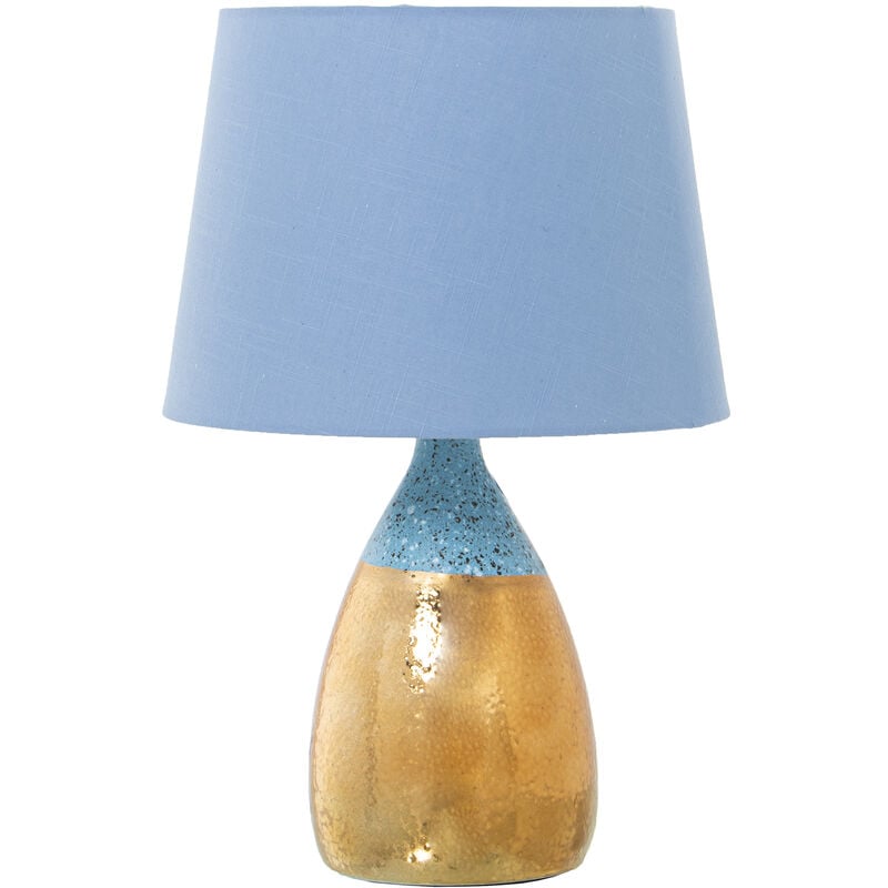 Lampe Céramique Or/Bleu+52705,1Xe27,Max.60W,Câble:125C °25X38 Cm, Base:°13,5X26,5 Cm