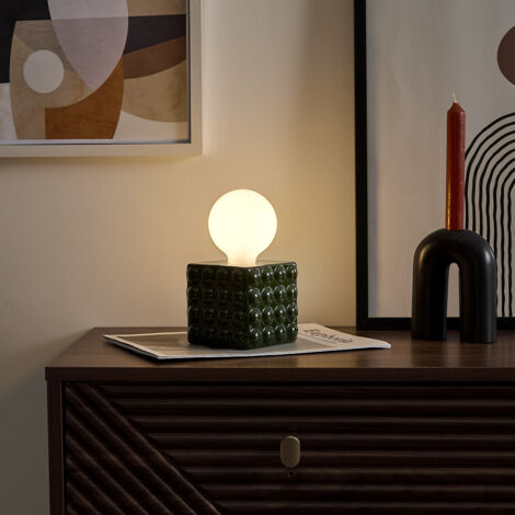 Lampe Ceramique Vert Foret A Piles