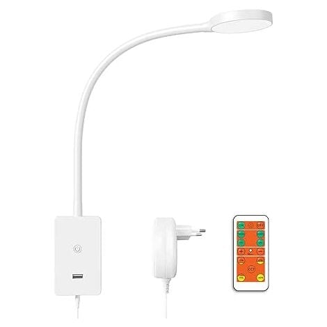 ENUOTEK Lampe Chambre Applique Murale de Chevet de Lecture au Lit LED avec Télécommande Sans Fil, Port de Sortie USB 5V 2A, Éclairage Blanc Chaud/ Blanc Neutre/ Blanc Froid Réglable