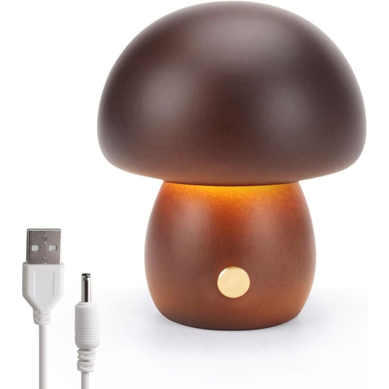 Crea - Lampe Champignon en Bois, Lampe de Chevet Portable à Intensité Variable Rechargeableavec usb, Veilleuse sans fil, Lampe de Table Champignon