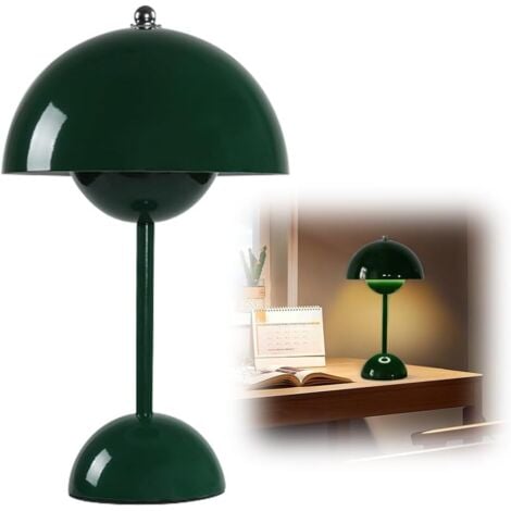 KZQ Lampe Champignon, Lampe de Table Sans Fil, Portable Entièrement Graduable, Macaron de Table Tactile avec 3 Modes de Luminosité, Lampe de Chevet Rétro (Vert Foncé)