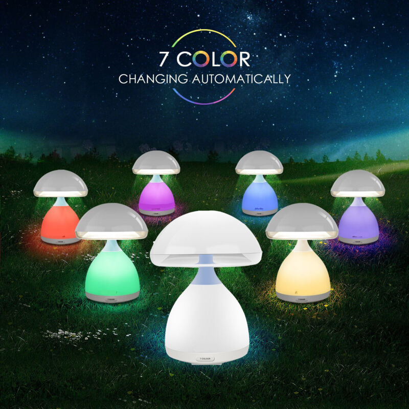 Lampe Champignon Led Rgb, Chromothérapie, 7 Couleurs, Sans Fil, Pour Table De Chevet
