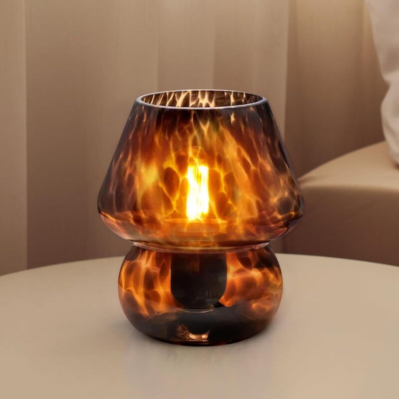 Lampe champignon - Style rétro Murano semi-transparent - Convient pour les chambres, les salons, etc. - 1 pièce (Motif noir)