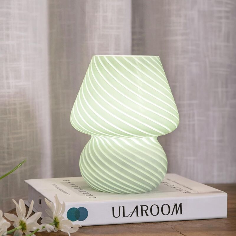 Lampe champignon - Style rétro Murano semi-transparent - Convient pour les chambres, les salons, etc. - 1 pièce (rayures vertes)