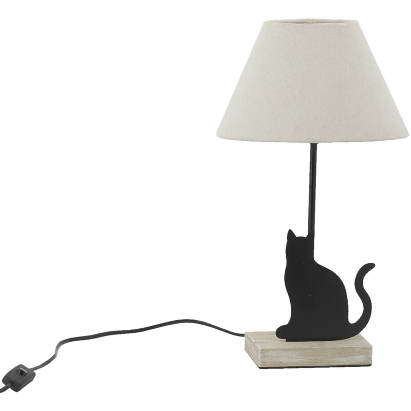 Lampe Chat en métal noir et bois
