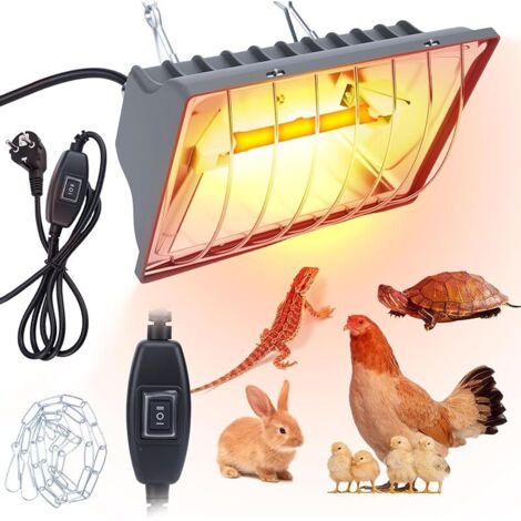 Lampe chauffante pour poulailler, poussins et animaux – lampe de chauffage infrarouge avec thermostat, boîtier en aluminium imperméable, chaîne ajustable (1m), pour volaille, reptiles et terrariums