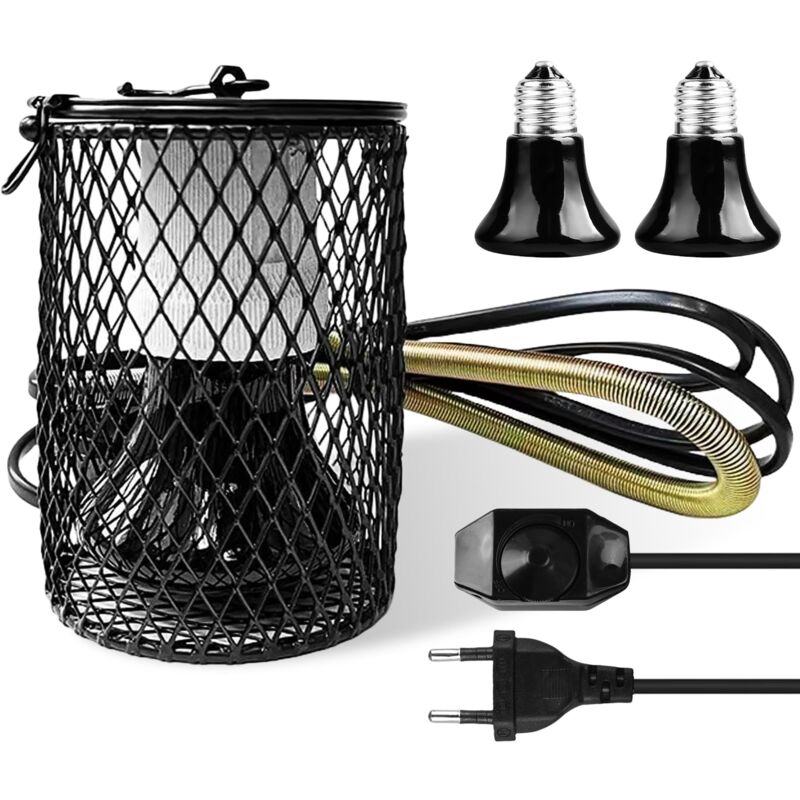 Lampe Chauffante Reptile Avec Cage, Chauffante En Céramique Reptile, Reptiles Lampe Chauffante En Céramique Avec Garde, Terrarium Reptile Lampe