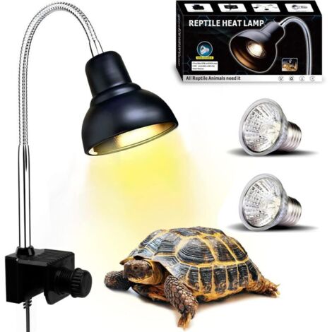 Lampe Chauffante Reptiles 2 Ampoules UVA UVB Pince Pivotante 360° Tortue Lézard Serpent