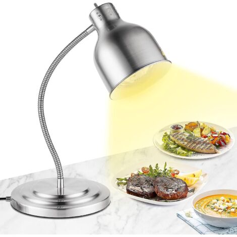 Lampe chauffante sur pied 250 W argentée pour buffet, avec tuyau extensible jusqu'à 70 cm, idéale pour les buffets, les cuisines et les restaurants (ampoule simple).