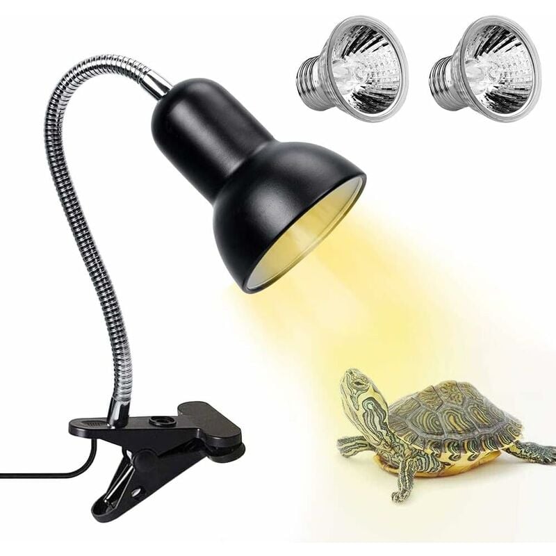 Lampe chauffante Tortue, 2 Ampoules uva uvb 25W Lampe chauffante pour reptiles avec support Lampe Terrarium avec pince pivotante à 360 °Éclairage des