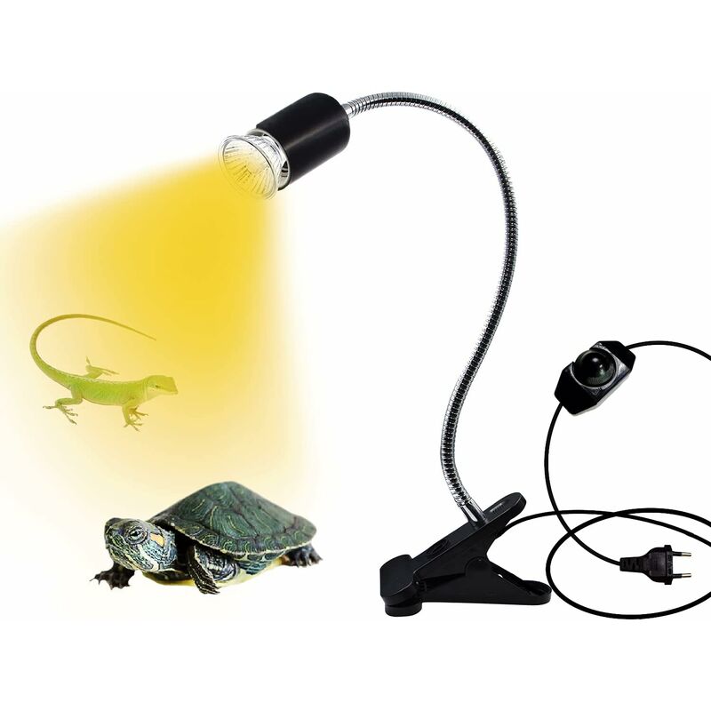 DOLASO Lampe Chauffante Tortue, pour Reptiles,E27 Douille Ampoule à Pince avec cou Rotatif 360 °,Support de Bureau Réglable