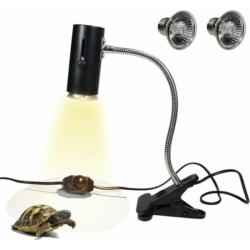 Lampe chauffante Tortue Terrestre, 1 Ampoules UVA UVB 50W, Lampe Chauffante Terrarium Infrarouge Lampe à Pince avec Support de Lampe à Col de Cygne