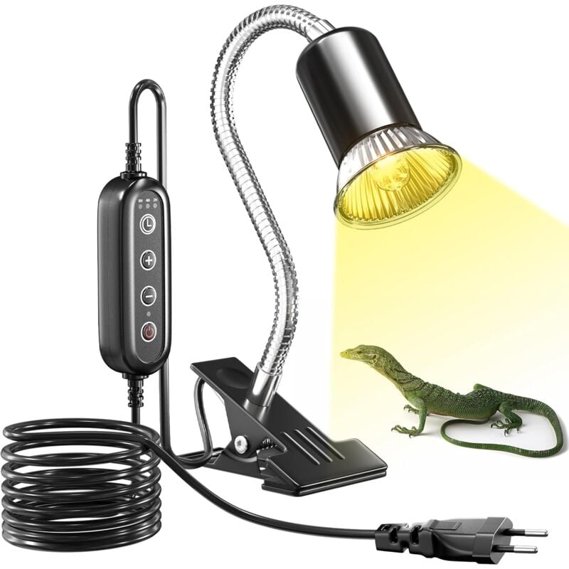 Lampe chauffante Tortue,Contrôle de température chronométré lampe chauffante terrarium,Jusqu'à 200W E27 Lampe de chauffage,AC220-240V chauffante