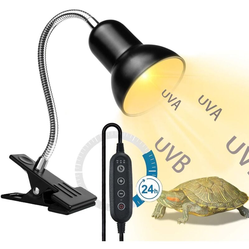 Lampe chauffante, lampe uva uvb pour reptiles avec tuyau rotatif à 360 ° et minuterie, E27 Lampe lampe Tortue Terrestre pour terrarium avec minuterie