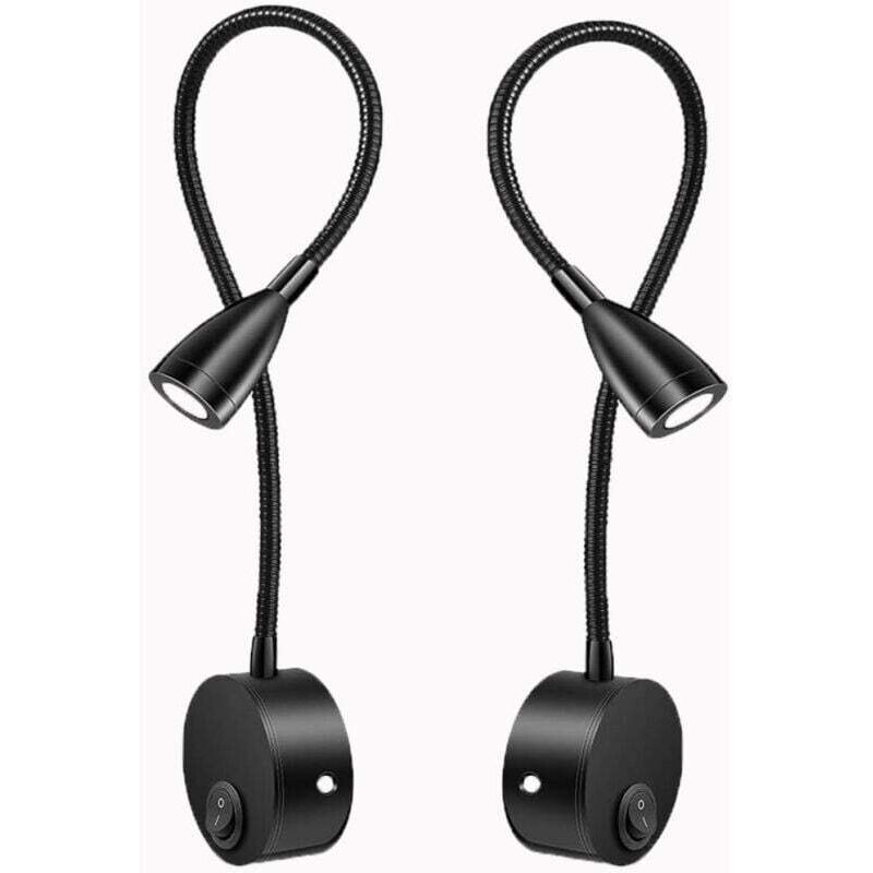 Lampe Chevet Murale 2 Pack Lumières Applique Liseuse led Col de Cygne Lumière 3W, 3000K Blanc Chaud Lampe de Lecture