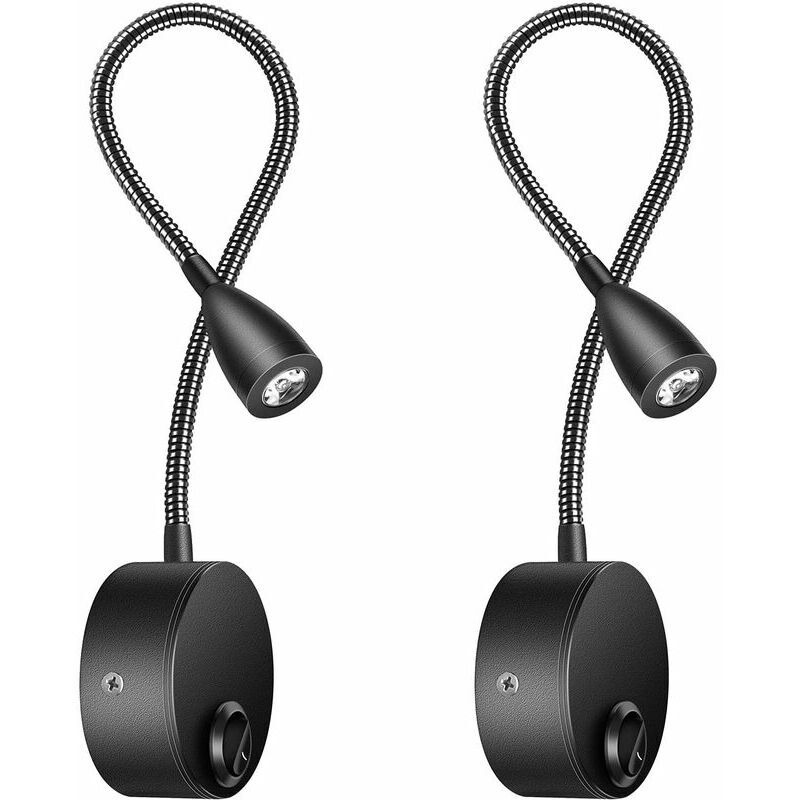 Lampe Chevet Murale 2 Pack Lumières Applique Liseuse LED Col de Cygne Lumière 3W, 3000K Blanc Chaud Lampe de Lecture