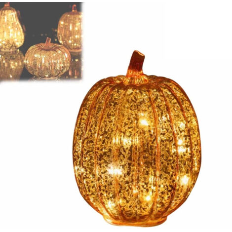Lampe citrouille d'Halloween unique, lumières LED, décoration d'intérieur, lumière vacillante, décorations de Noël, doré