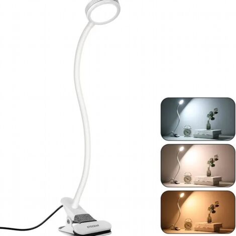 Lampe-Clip Lampe de Bureau à LED à Pince de Lectur de Table deLit Luminosité Réglage le Domicile Flexible à 360°