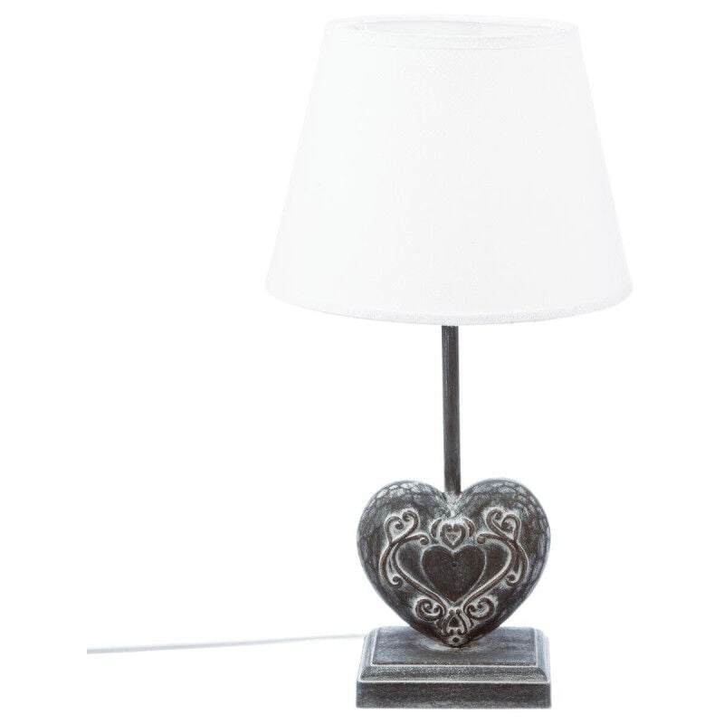 Atmosphera - Lampe coeur en bois à poser 'Prati' - Gris/blanc - h 49 x d 25 cm - Livraison gratuite