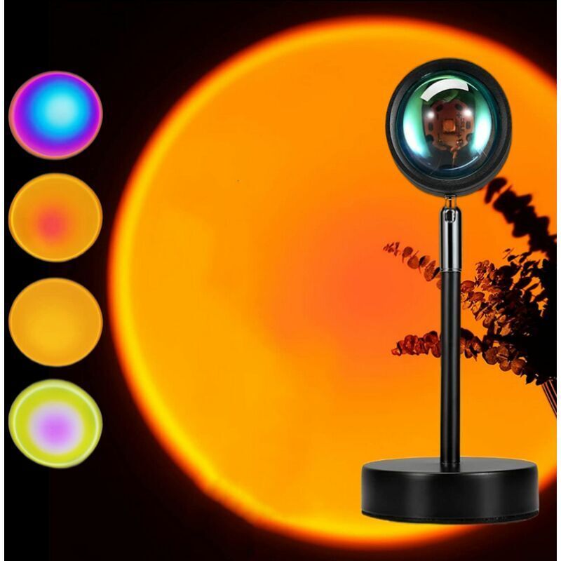 Lampe coucher de soleil LED – Projecteur USB avec 9 couleurs changeantes – Ambiance romantique pour chambre et salon