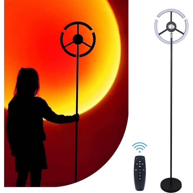 Gojoy - Lampe Coucher de Soleil Sunset Lamp Lampadaire led Dimmable 2 en 1 Plafonnier Liseuse avec Télécommande, 14W rgb 5000lm, pour la diffusion en