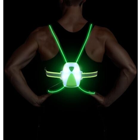 Lampe Course à Pied, Gilet Réfléchissant Running avec Éclairage LED Réglable, Lampe de Poitrine Rechargeable avec Gilet de Sécurité Convient aux Runnings Nuit,Vert