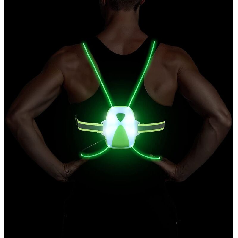 Lampe Course à Pied, Gilet Réfléchissant Running avec Éclairage LED Réglable, Lampe de Poitrine Rechargeable avec Gilet de Sécurité Convient aux