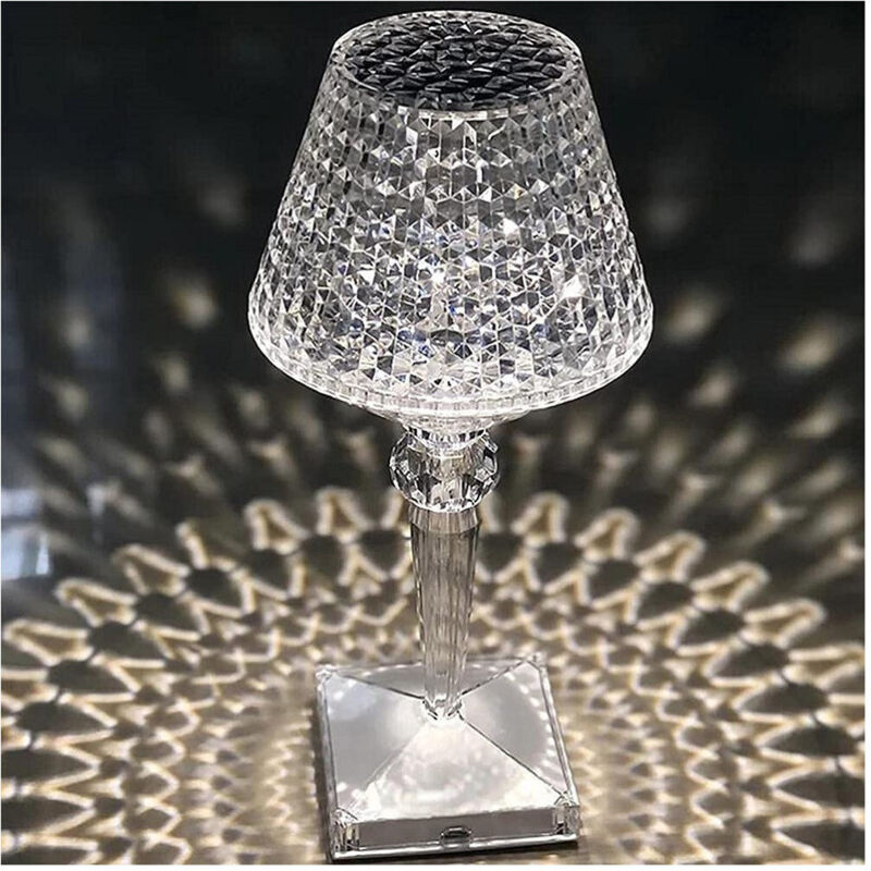 Lampe De Table En Cristal Sans Fil Rechargeable Usb Tactile 3 Voies 28x12cm