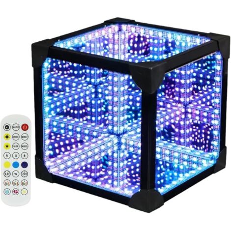 Lampe d'ambiance de bureau 3D Cube Abyss, tunnel lumineux LED effet miroir infini, lampe carrée RGB à commande vocale avec télécommande