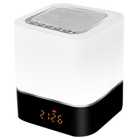 Lampe d'ambiance multifonctionnelle avec haut-parleur Bluetooth sans fil, lampe tactile, veilleuse LED colorée, réveil, affichage de l'heure, compatible clé USB et carte TF, entrée auxiliaire 3,5 mm
