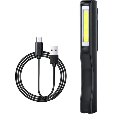 Lampe d'atelier, lampe de travail LED, lampe de travail COB, lampe à main LED, rechargeable, lampes d'inspection LED super lumineuses avec clip magnétique et câble de charge USB, noir (lot de 1)
