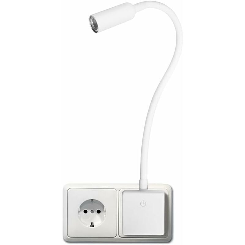 Enuotek - Lampe de Applique Murale Chambre Chevet de Lecture led Flexible Blanc avec Prise de Courant, Interrupteur Tactile Dimmable Luminosité 4W