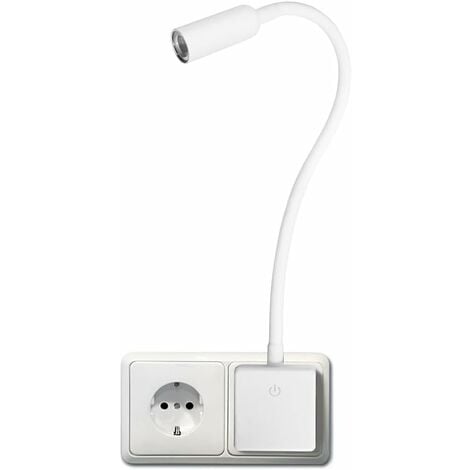 Lampe de Applique Murale Chambre Chevet de Lecture LED Flexible Blanc avec Prise de Courant, Interrupteur Tactile Dimmable Luminosité 4W 240Lm, Eclairage Blanc Neutre 4000K