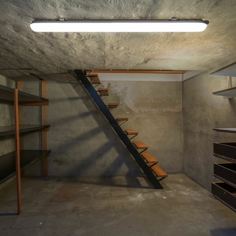 Lampe de baignoire, lampe d'atelier, plafonnier, led, tube, IP65, gris blanc, 1x led 48W 5760lm 6500K blanc lumière du jour, LxlxH 150x7,8x7,2 cm