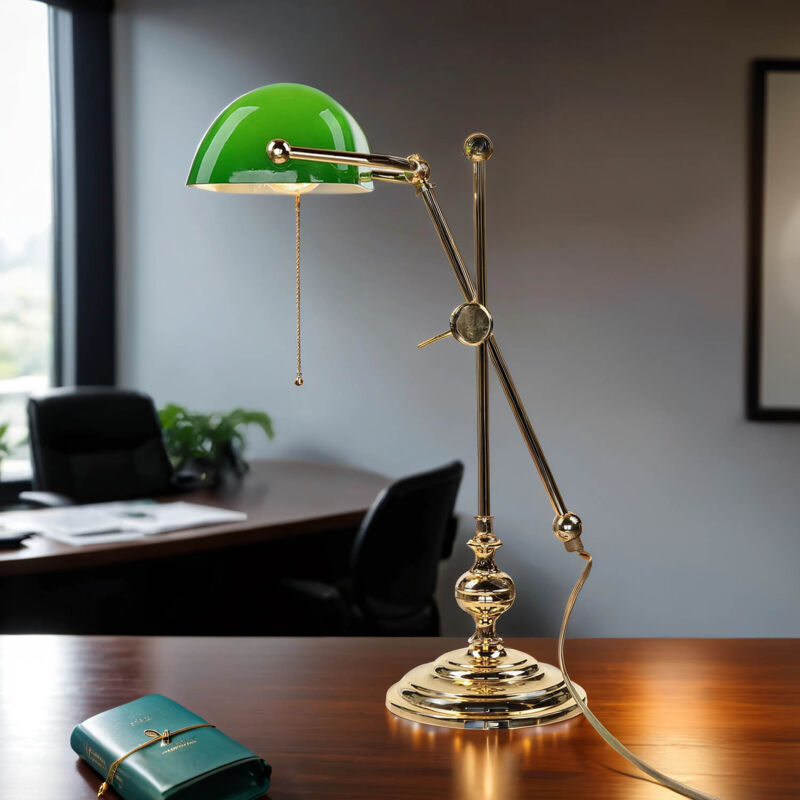 Lampe de banquier Doré 24 carats en laiton véritable