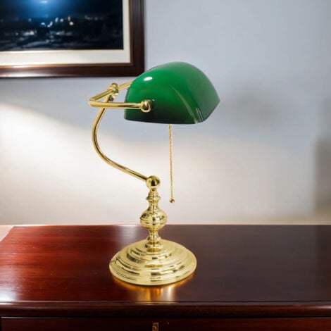 Lampe de banquier ancienne lampe de table en laiton abat-jour lampe de  bureau verte lampe