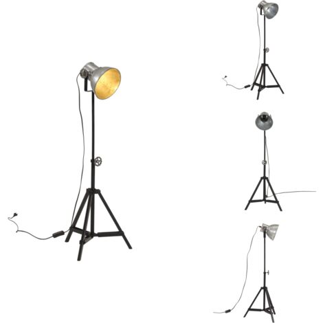Lampe de bureau 25 W argent vintage 35x35x65/95 cm E27 - Lampadaire - Éclairage - Design Industriel - Abat-jour Ajustable - Lumière Ambiante