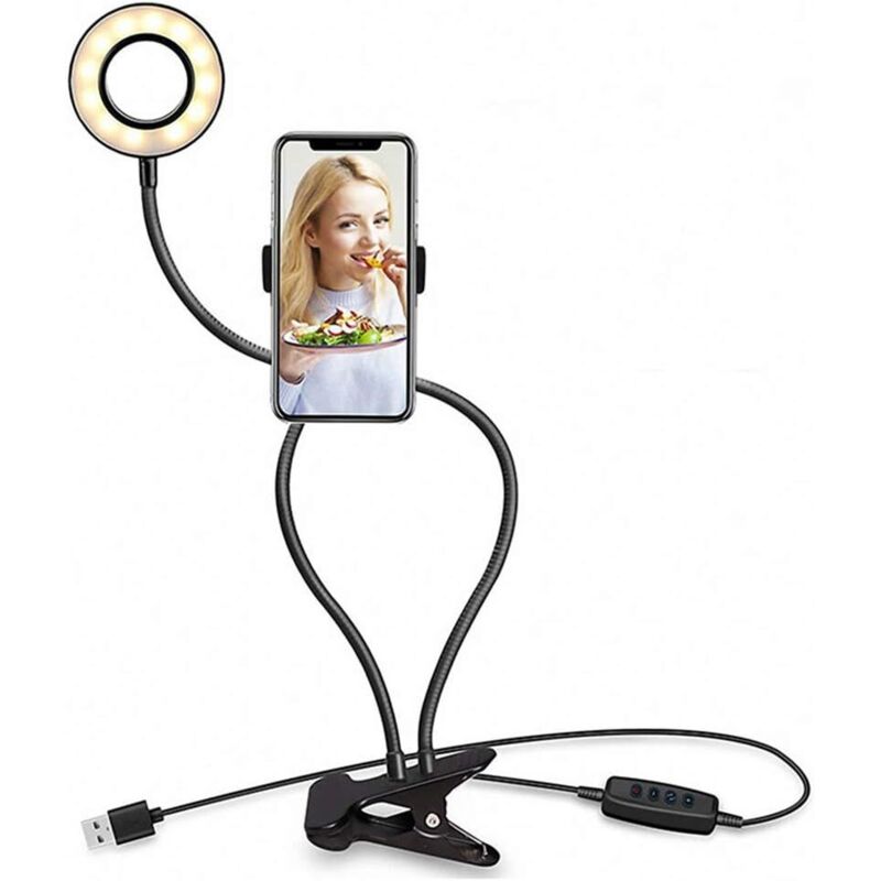 Lampe de bureau, 3 couleurs à intensité variable avec support à clip vidéo pour diffusion de photos en direct, chat vidéo, Facebook, maquillage, bras