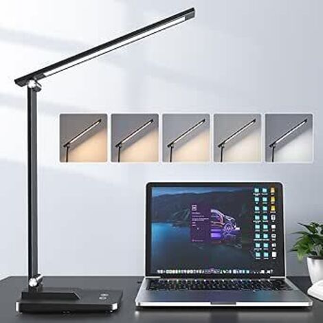 Lampe de bureau à 15 modes, 500 lumens, intensité variable, noire, réglable, pour étude ou table de chevet [Classe énergétique F]