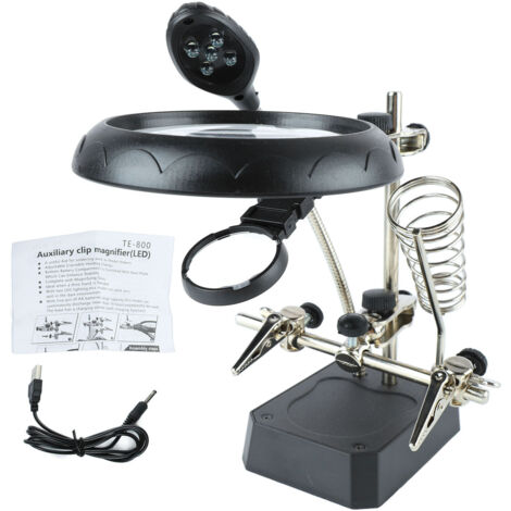 Lampe de bureau à loupe LED avec pinces auxiliaires pour inspection et réparation d'appareils électroniques