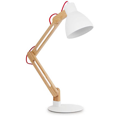 Lampe de bureau à poser bras articulé en bois naturel blanc Compatible LED E27