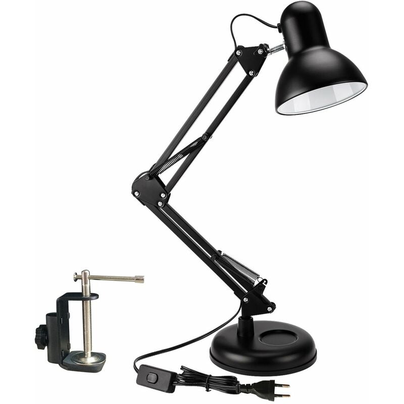 Lampe de Bureau Architecte Réglable avec Clip - Lecture à Domicile - Noir