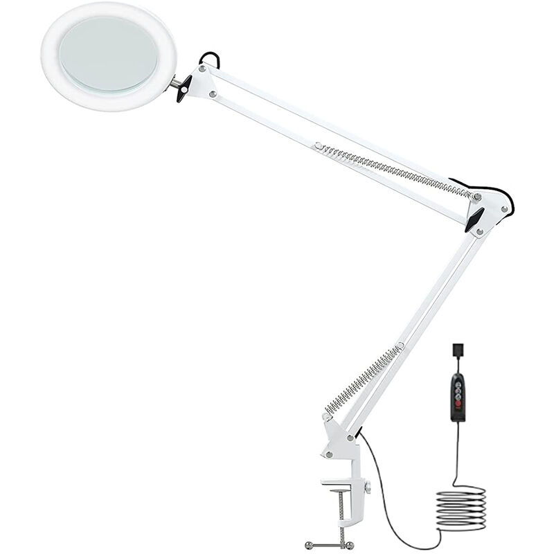 Zemo - Lampe de bureau avec loupe - Lampe loupe led 14W avec bras pivotant réglable - 3 modes de couleur - blanc