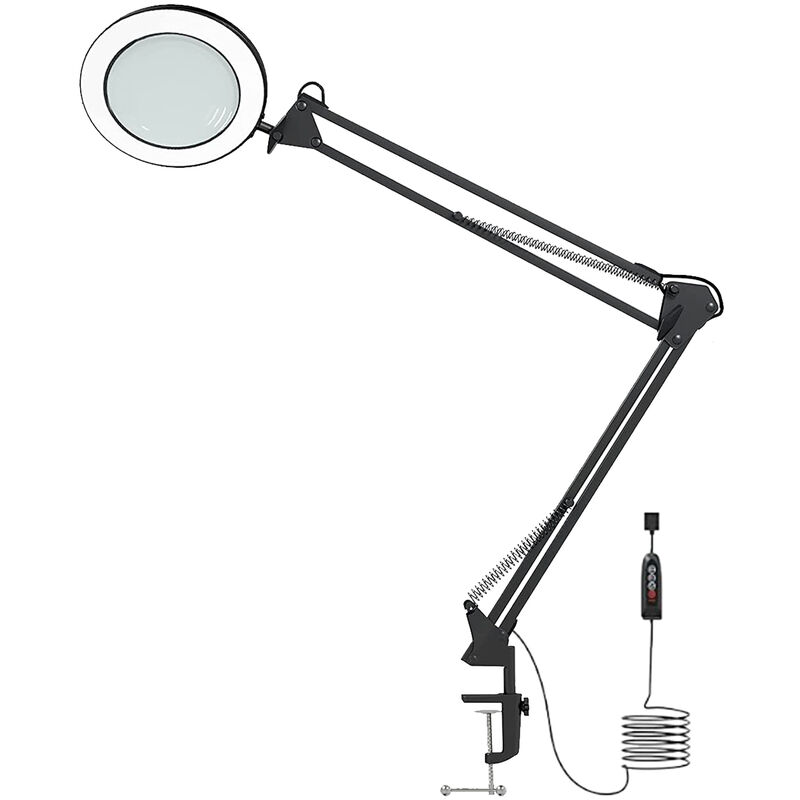 Zemo - Lampe de bureau avec loupe - Lampe loupe led 14W avec bras pivotant réglable - 3 modes de couleur -Noir