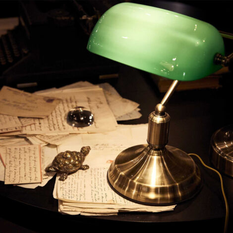 Lampe De Bureau Avocat Laiton Bruni Et Diffuseur Vert