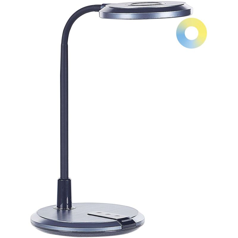 Lampe de Bureau Noir et Argenté en Pierre et Silicone 43 cm led Bras Pliable Columba