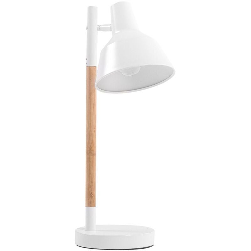 Lampe de Bureau en Bois et Métal Blanc avec Abat-jour Réglable E27 Max 60W Solution Éclairage Universelle pour Chambre ou Salon Moderne Beliani