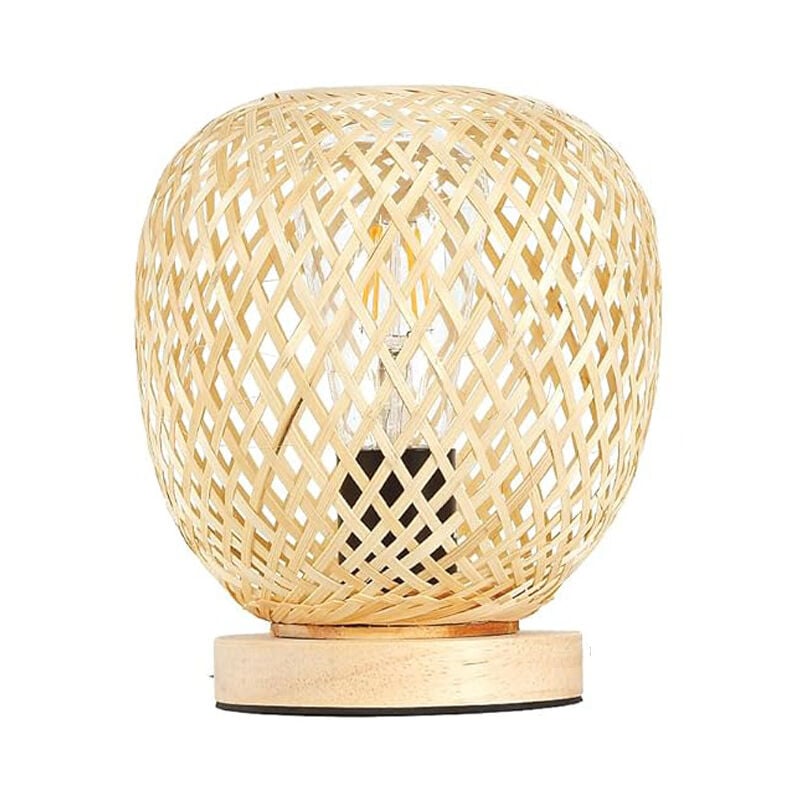 Crea - Lampe de bureau bohème E27, lampe de chevet en bambou et bois, lampe de bureau d'intérieur à intensité variable avec câble de 1,8 m, lampe de