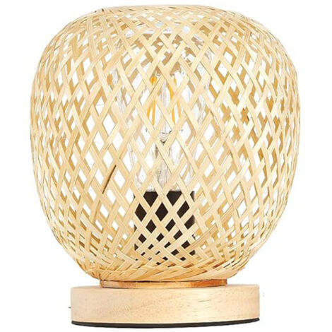 Lampe de bureau bohème E27, lampe de chevet en bambou et bois, lampe de bureau d'intérieur à intensité variable avec câble de 1,8 m, lampe de lecture pour chambre, salon, bureau, bar (sans ampoule) [N